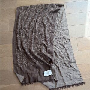 Gucci Brown & Beige GG Monogram Wool-Silk Scarf